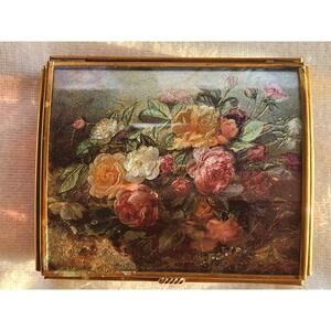 Enesco Glass Brass Music Box Roses “Minuet”Valentine Jewelry Trinket VTG C Video